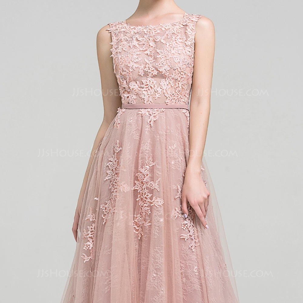 NWT Dusty Rose Full Length Tulle Lace Evening Gown